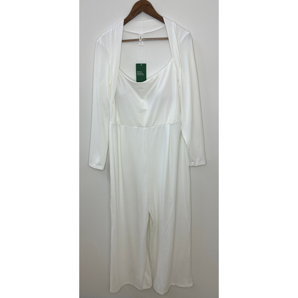 Halara Long Sleeve Wide Leg Jumpsuit Off White Size XL Stretch Pull On One Piece - Picture 13 of 13